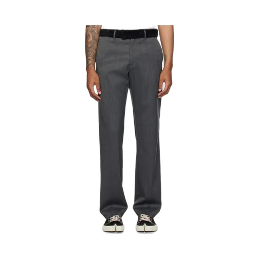 Gray Fleece Trim Trousers