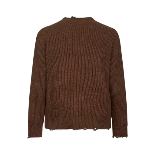 Ribbed V-Neck Distressed Sweater