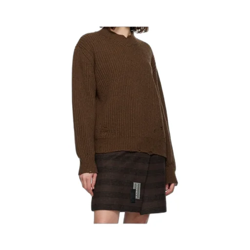 Ribbed V-Neck Distressed Sweater