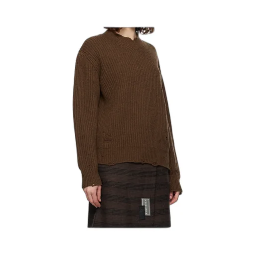 Ribbed V-Neck Distressed Sweater