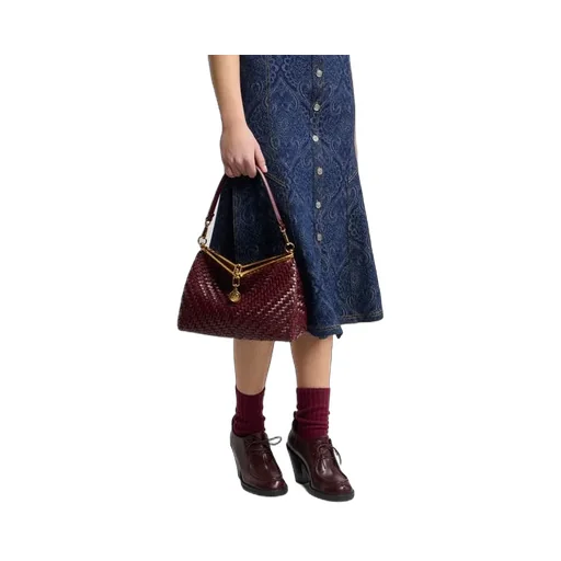 Medium Woven Leather Vela Bag