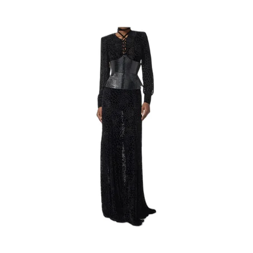 Elisabetta Franchi Burnout Velvet Red Carpet Dress