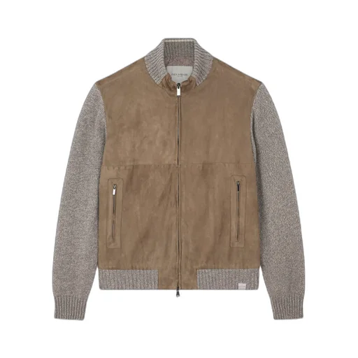 Suede Wool-Paneled Bomber Jacket