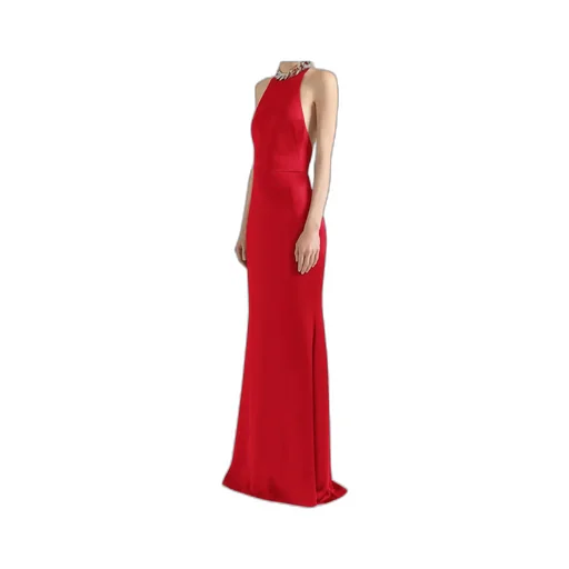 Halter Neck Dress In Crepe And Satin