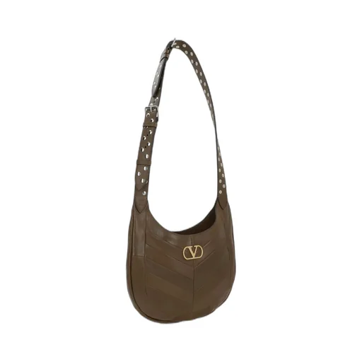 Valentino Chevron-Patterned Logo Plaque Shoulder Bag