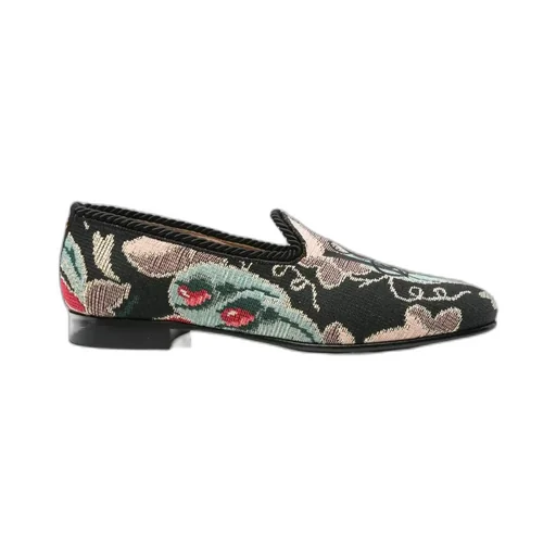 Floral-Patterned Rope-Trimmed Loafers