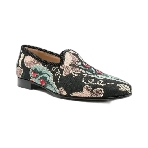 Floral-Patterned Rope-Trimmed Loafers