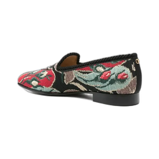 Floral-Patterned Rope-Trimmed Loafers