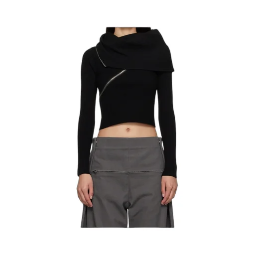 Ribbed Zipped High-Neck Sweater