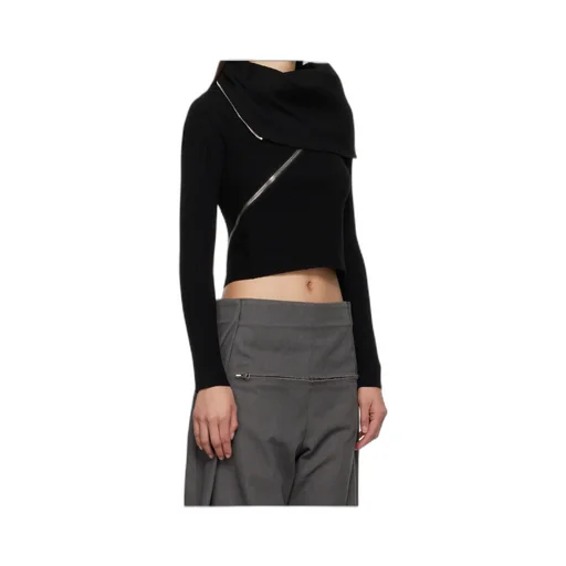 Ribbed Zipped High-Neck Sweater
