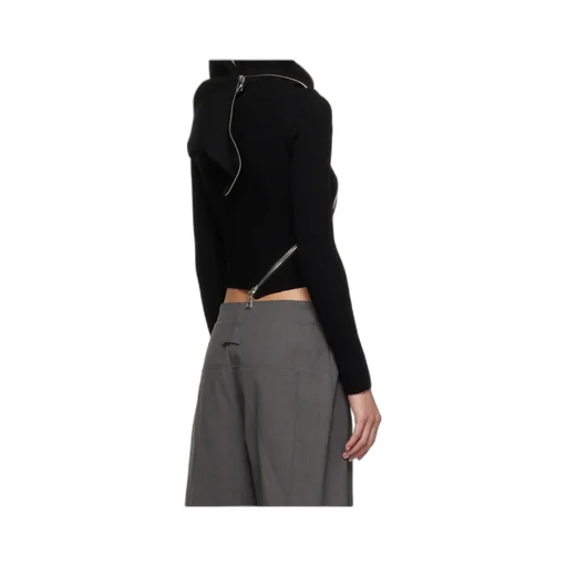 Ribbed Zipped High-Neck Sweater