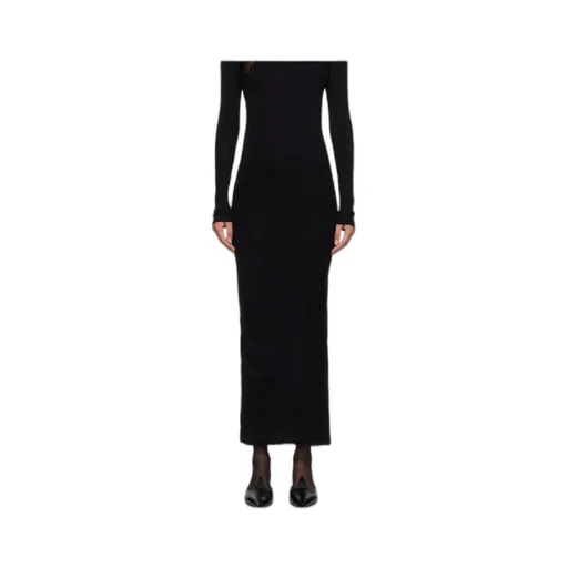 Black Ribbed Twisted Double Layer Piercing Midi Dress