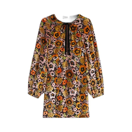Mini Folk Dress In Velvet Jacquard