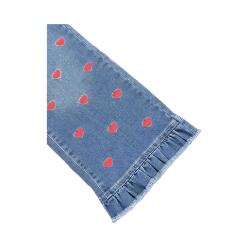 Monnalisa Heart-Embroidered Frayed Jeans