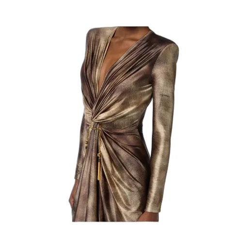 Elisabetta Franchi Printed Twisted Red Carpet Dress