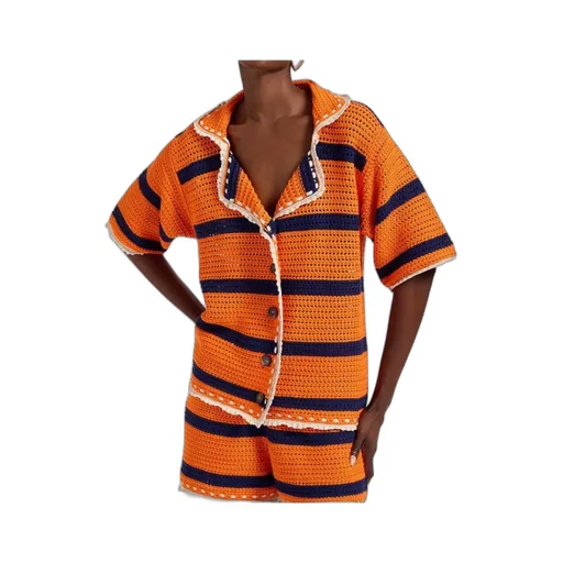 Cerere Striped Crochet Shirt