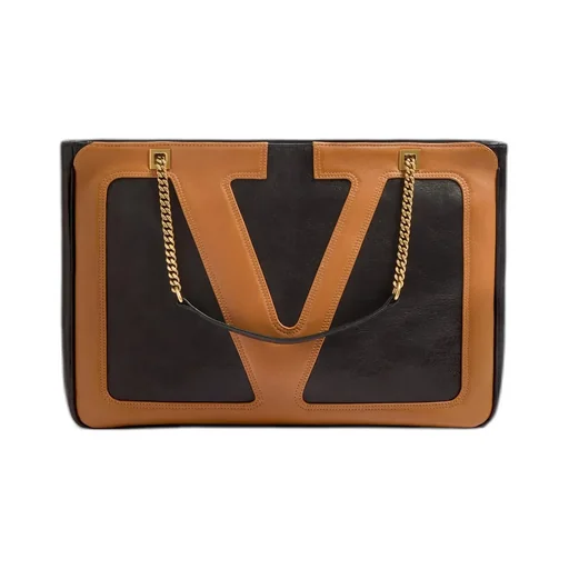V-Detail Chain Tote Bag