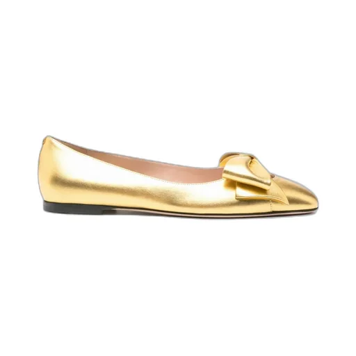 Bow-Embellished Leather Ballet Flats