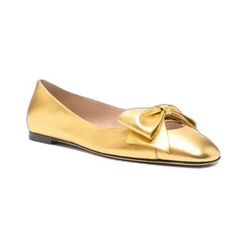 Bow-Embellished Leather Ballet Flats