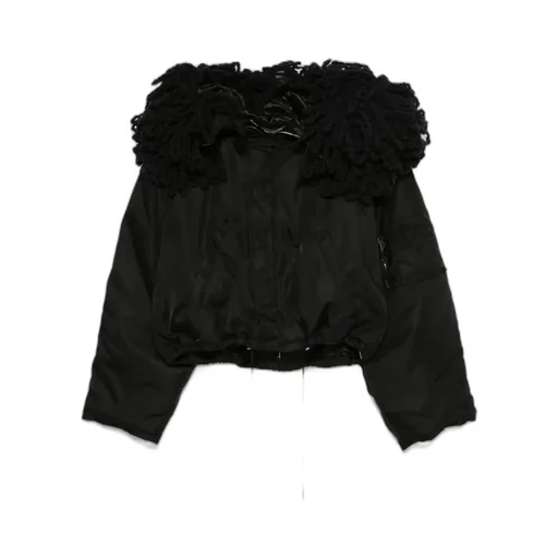 Nylon Knit Collar Short Coat