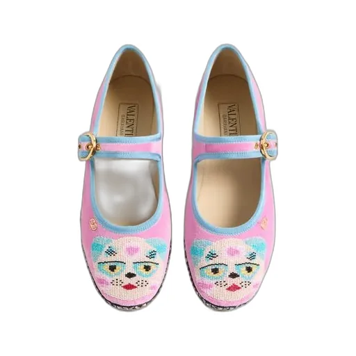 Mary-Jane Endouce Velvet Ballerina With Le Chat De La Maison Embroidery