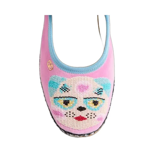 Mary-Jane Endouce Velvet Ballerina With Le Chat De La Maison Embroidery