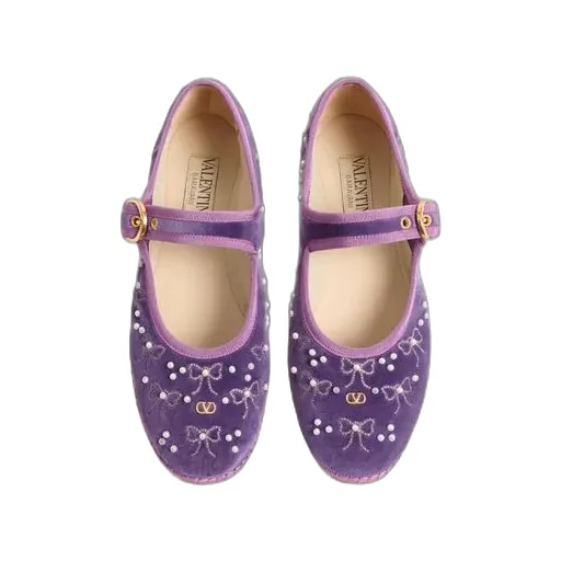 Valentino Endouce Velvet Bow Detailed Ballet Flats