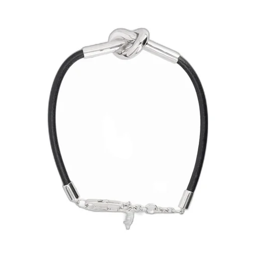 Knot Bracelet In Calfskin And Brass With Rhodium Finish