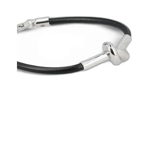 Knot Bracelet In Calfskin And Brass With Rhodium Finish