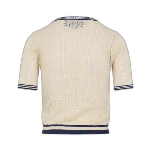 Embroidered-Pocket Short-Sleeve Cardigan