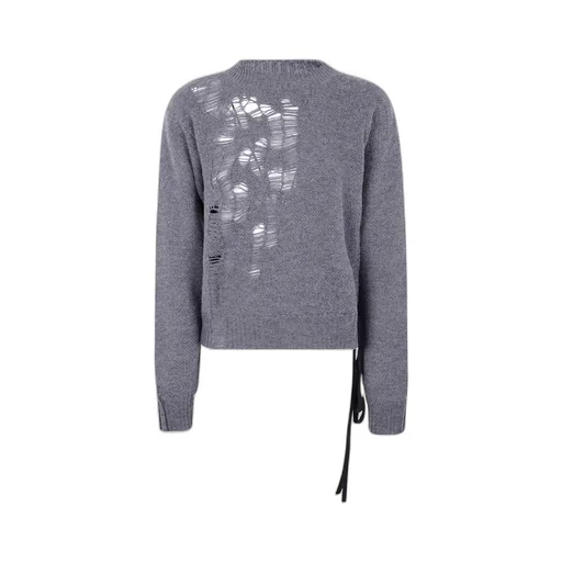 Distressed Side-Tie Wool Sweater