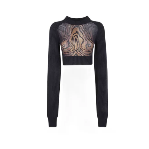 Wood-Print Wool Top
