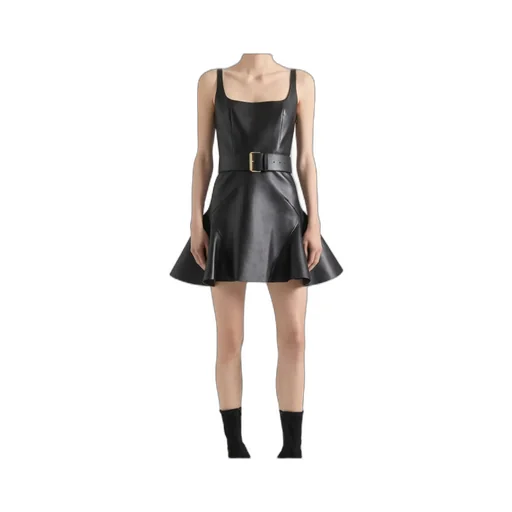 Fluted Mini Dress In Leather