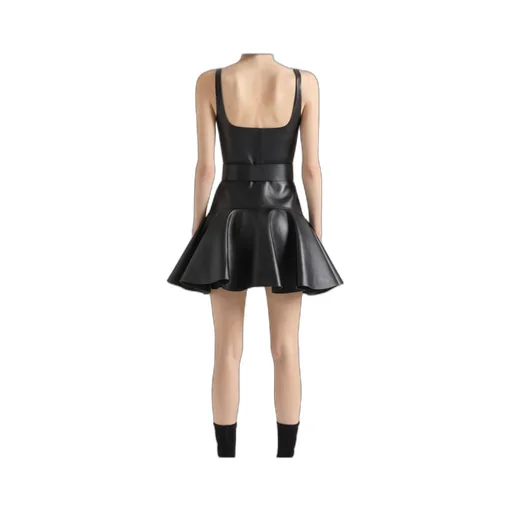 Fluted Mini Dress In Leather