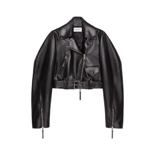 Cropped Cocoon Biker Jacket In Leather
