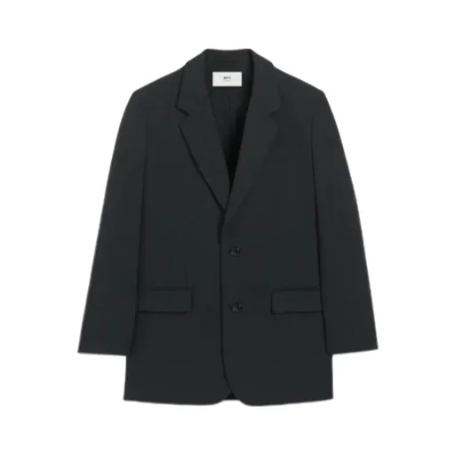 Black Wool Loose Double Breasted Jacket