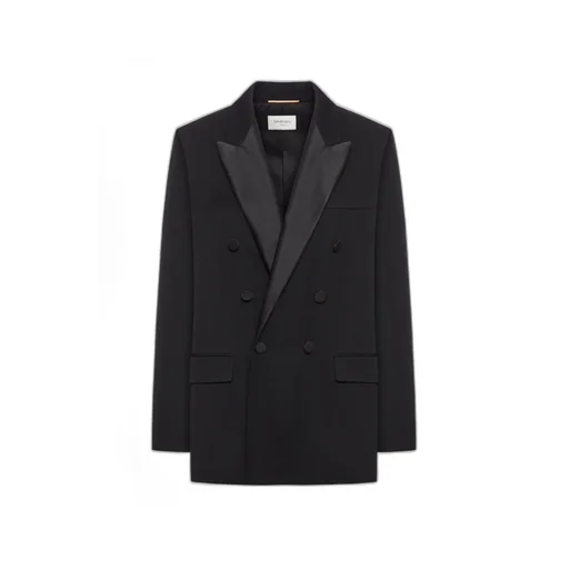 Satin-Lapels Double-Breasted Blazer