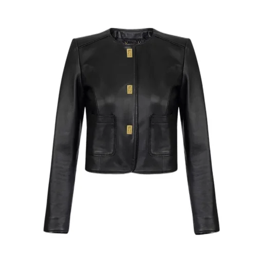 Hook-Fastening Leather Jacket