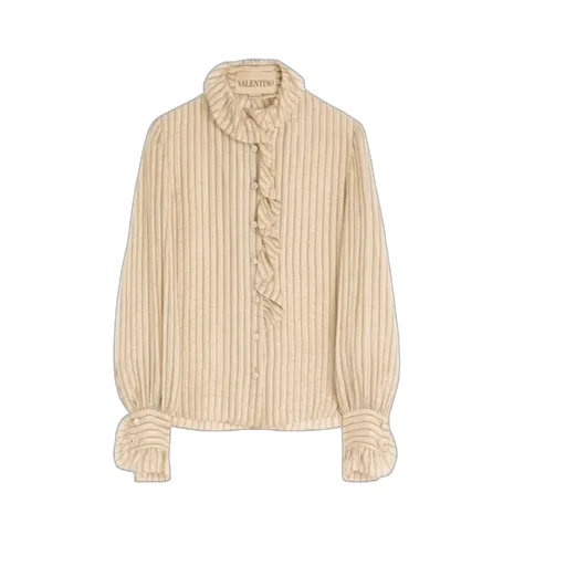 Valentino Striped Ruffle Detailed Button-Up Shirt