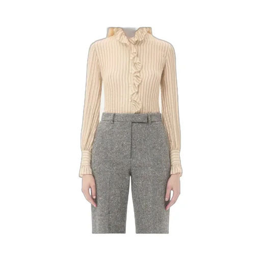 Valentino Striped Ruffle Detailed Button-Up Shirt