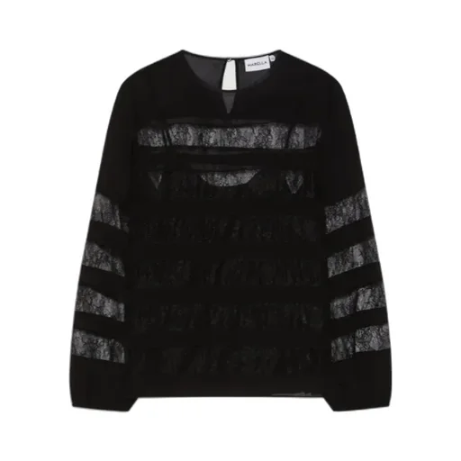 Georgette Blouse With Lace Detail - Black