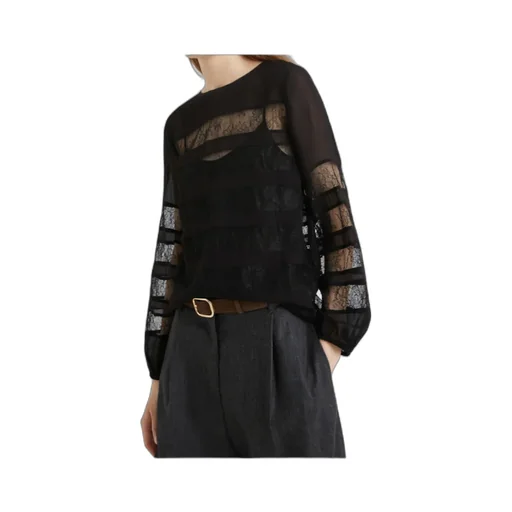 Georgette Blouse With Lace Detail - Black