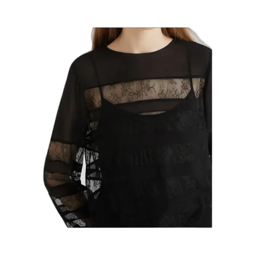 Georgette Blouse With Lace Detail - Black