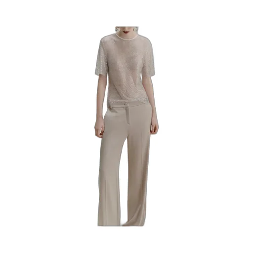 Rhinestone-Adorned Mesh T-Shirt - Wool White