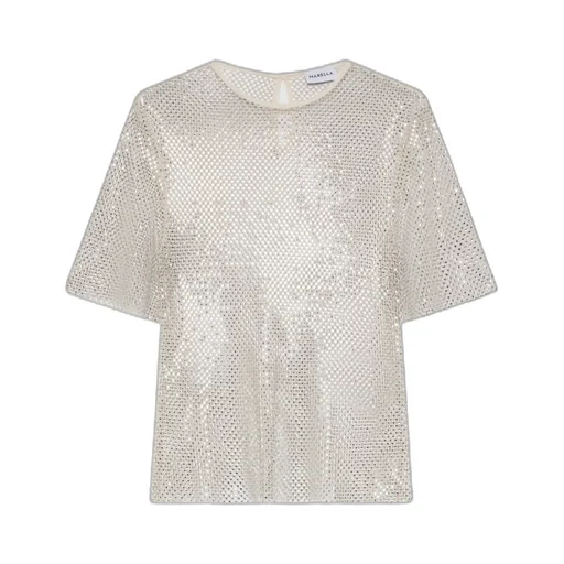 Rhinestone-Adorned Mesh T-Shirt - Wool White