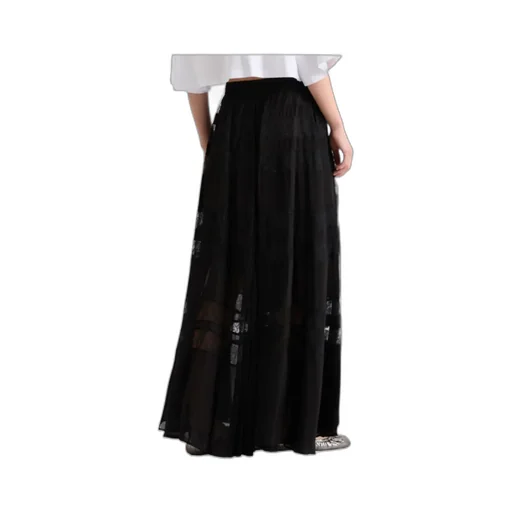 Lace-Insert Skirt - Black