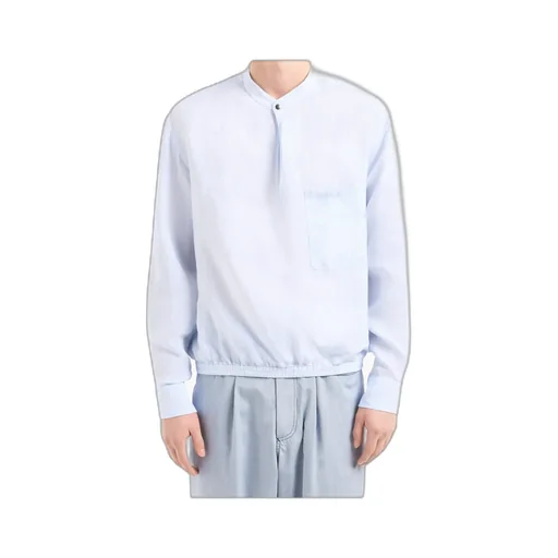 Band-Collar Linen Shirt