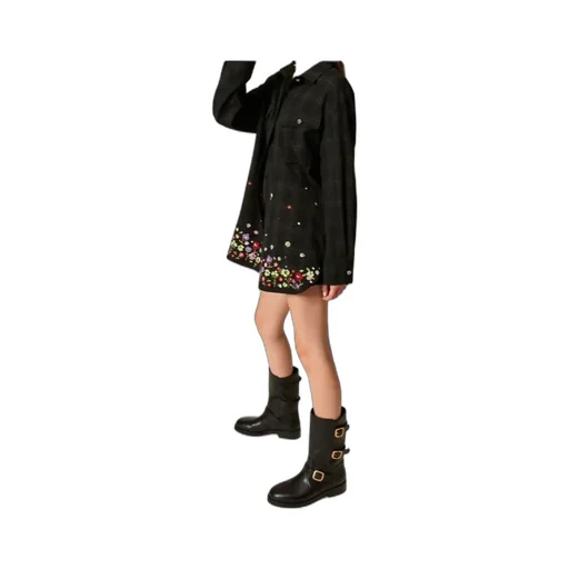 Floral-Embroidered Tartan Shirt