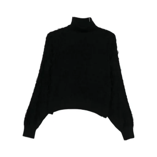 Roll-Neck Frayed-Edge Sweater
