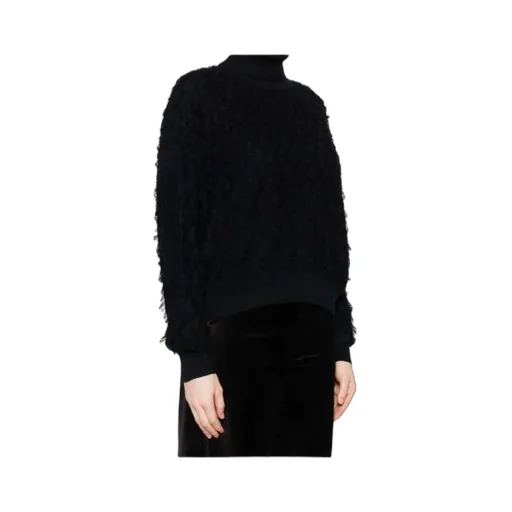 Roll-Neck Frayed-Edge Sweater